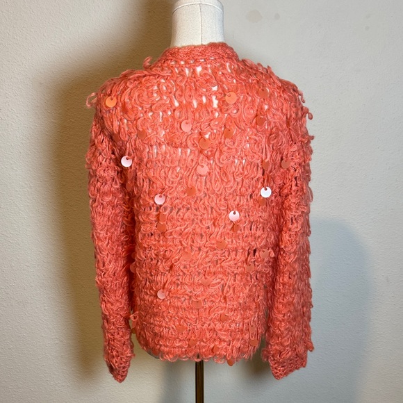 Pilcro Anthropologie Loop Crochet Cardigan with Sequins Coral One Size - Picture 6 of 14